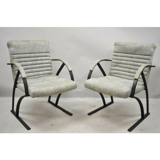 Mid Century CalStyle Furniture Art Deco Metal Frame Lounge Arm Chairs