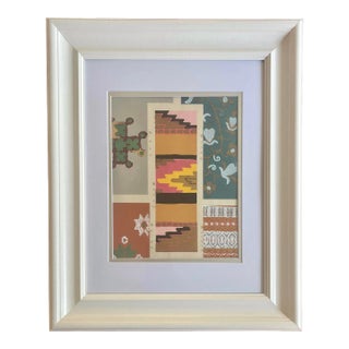 Vintage Japanese Woodblock Print Abstract Colorful in White Frame For Sale