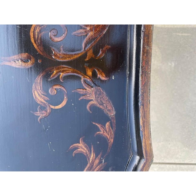 1980s Black Pavilion Side Table With Floral Patterns and Drawer For Sale In Los Angeles - Image 6 of 15