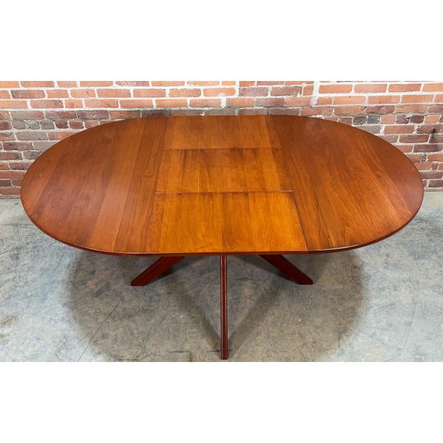 Copeland Copeland Audrey Extendable Round Cherry Wood Dining Table W/ Extension Leaf For Sale - Image 4 of 11