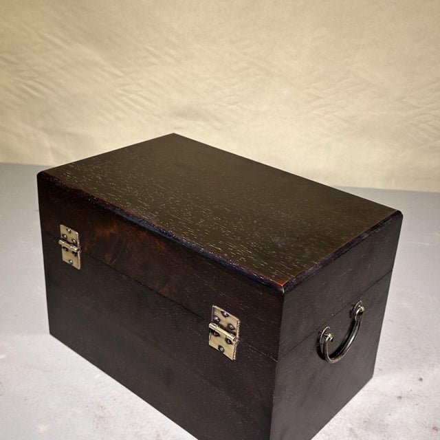 Dark Hardwood Treasure Storage Box With Antique Brass Lock, Asian Chinoiserie Chest For Sale In Los Angeles - Image 6 of 9