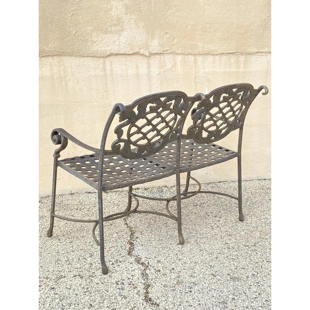 Black Tuscan Mediterranean Style Cast Aluminum Garden Patio Settee Loveseat Bench For Sale - Image 8 of 9