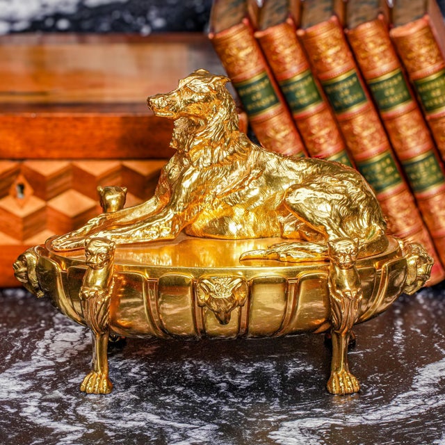 Elevate your home or office with this exceptional antique gilt bronze inkstand — a striking fusion of artistry, function,...
