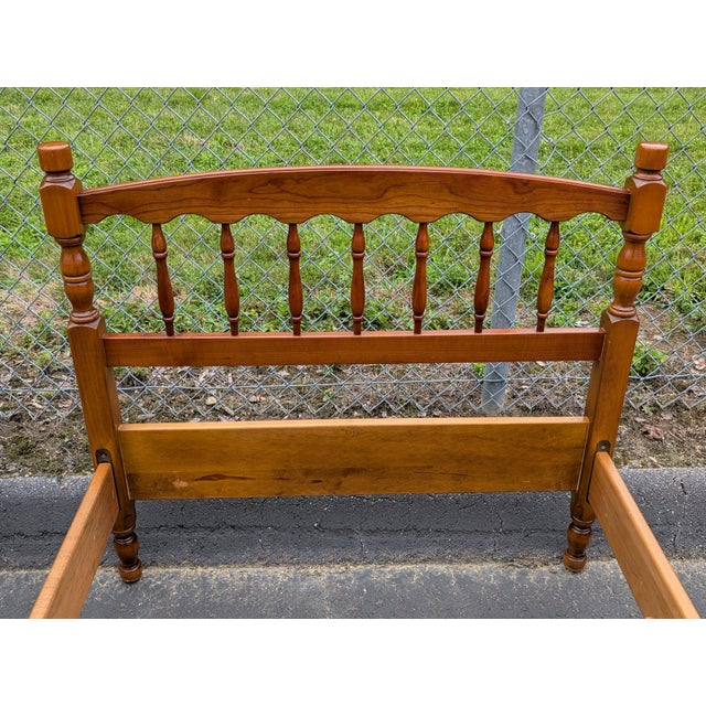 Wood Mid 20th Century Stickley American Colonial Carved Cherry Wood Twin Size Spindle Bedframe, Pair For Sale - Image 7 of 18
