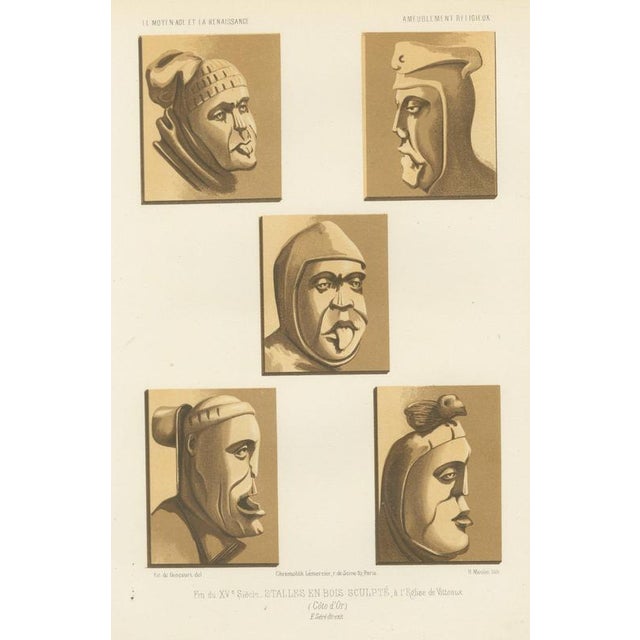 Ferdinand Séré, Carved Stall Heads at Vitteaux, Côte Dor, 1851, Chromolithograph For Sale - Image 9 of 9