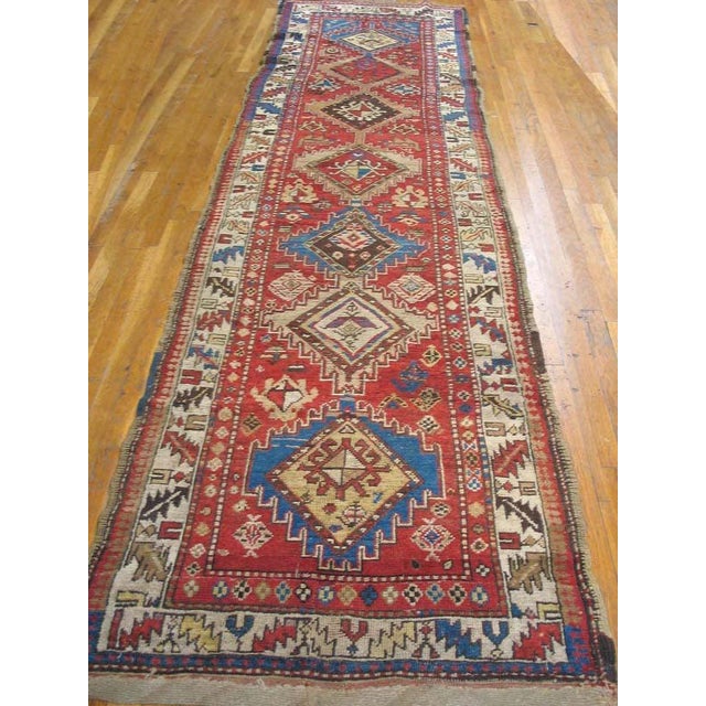 1930s Antique Kurdish Diamond Classic Tribal Coral Hallway Runner Rug For Sale - Image 4 of 6