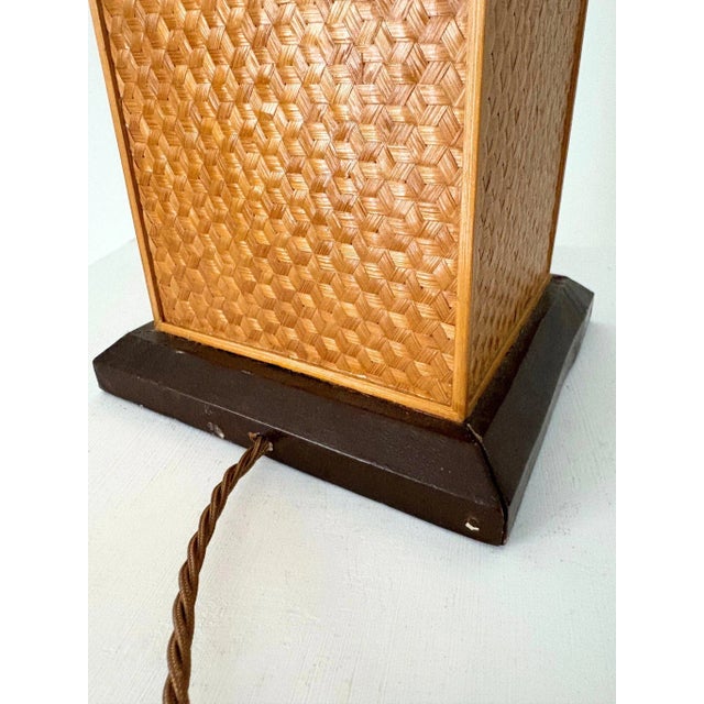 Beige Mid-Century Geometric Rattan Lamp, Italy, 1950s For Sale - Image 8 of 10