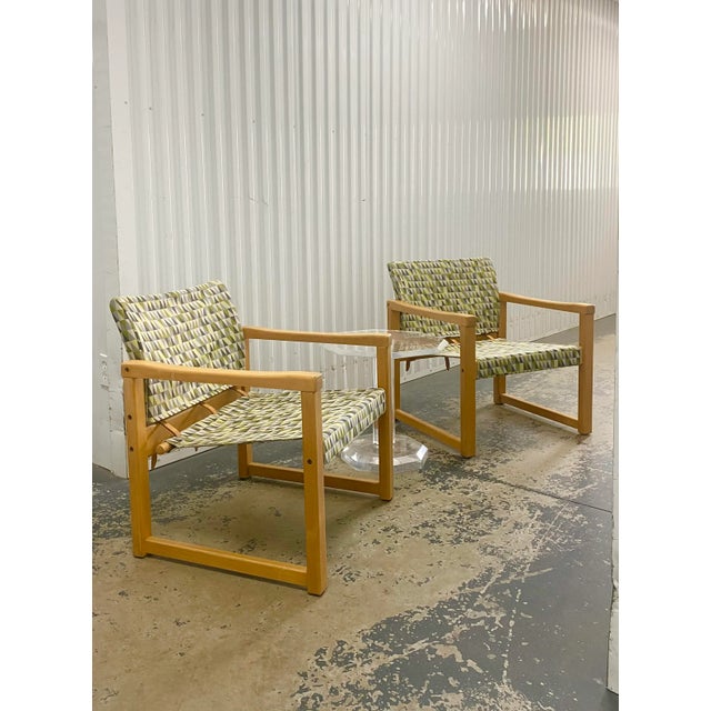 1980s Coastal Minimalist Beech Framed Sling Lounge Chairs, a Pair (Designed by Karen Mobring 1974) For Sale - Image 5 of 12
