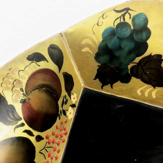 1950s Floral Painted and Signed Tole Ware Bowl For Sale - Image 5 of 11