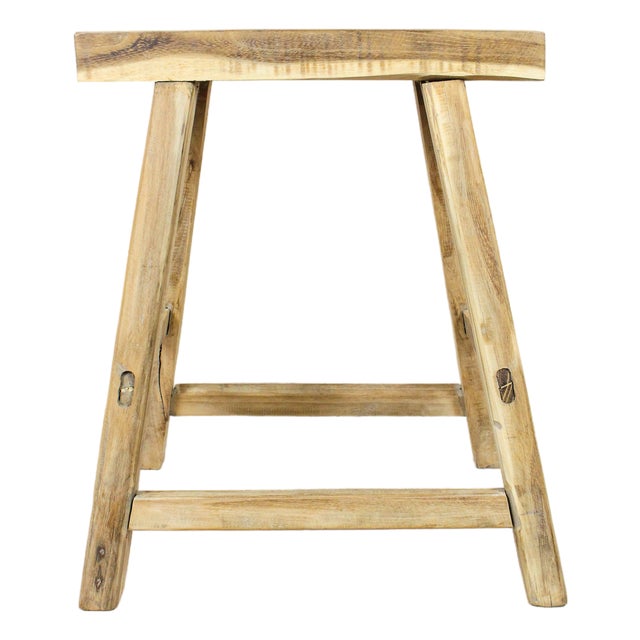 Vintage Rustic Stool in Elm For Sale