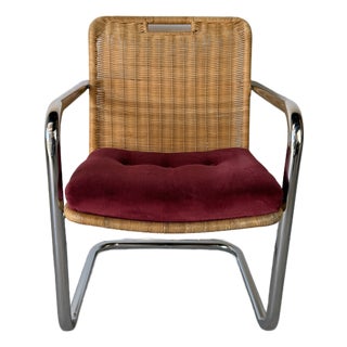 Mid Century Modern Harvey Probber Style Chrome & Cane Cantilever Arm Chairs For Sale