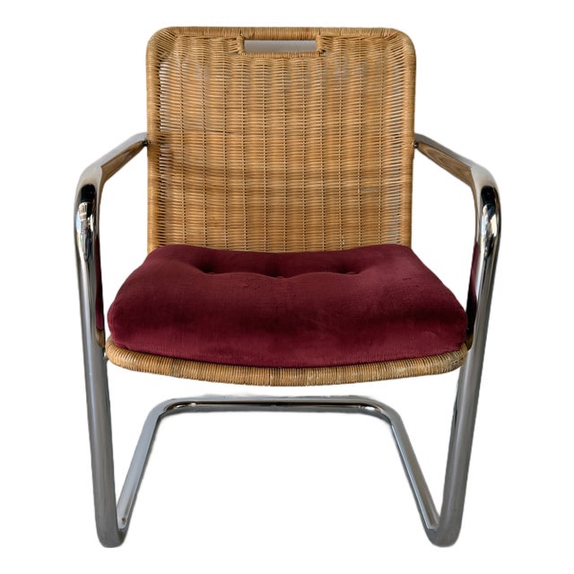 Mid Century Modern Harvey Probber Style Chrome & Cane Cantilever Arm Chairs For Sale