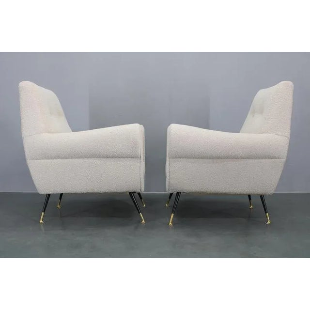 Mid-Century Italian Boucle Armchairs with Iron & Brass Legs, 1950s, Set of 2 For Sale - Image 10 of 17