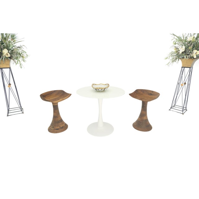 Mid-Century Modern Turned Bases Carved Seat Solid Oiled Walnut Bar Stools MINT! For Sale - Image 3 of 14