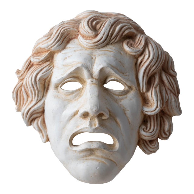 Neoclassical Plaster Tragedy Mask, C. 1980 For Sale
