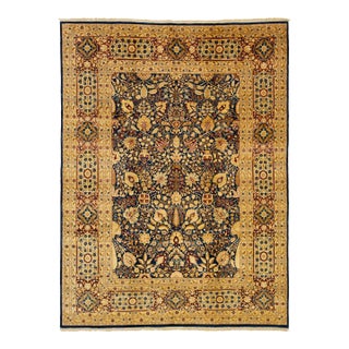 Modern Peshawar Handmade Navy Blue Rug With Allover Design For Sale