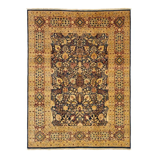 Modern Peshawar Handmade Navy Blue Rug With Allover Design For Sale