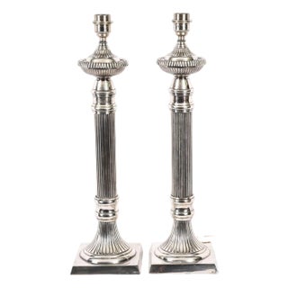 Art Deco Monumental Silver Plated Table Lamps, 1930s, Set of 2 For Sale