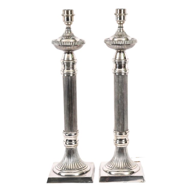 Art Deco Monumental Silver Plated Table Lamps, 1930s, Set of 2 For Sale