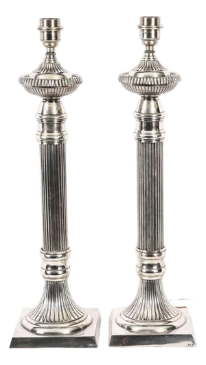 Art Deco Monumental Silver Plated Table Lamps, 1930s, Set of 2