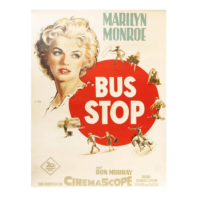 Marilyn Monroe and Don Murray, Bus Stop, German Movie Poster, 1956 For Sale