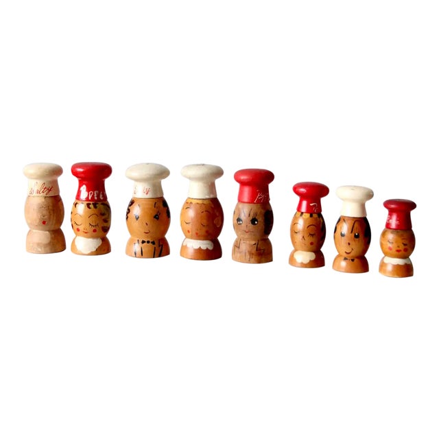 Mid-Century Wooden Salt & Pepper Shakers - 8 Piece For Sale