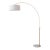 1960s Adjustable Mid Century Brass Floor Lamp 92" Modern Arc Lamp, Dimmable, White Linen Shade, White Marble Base For Sale