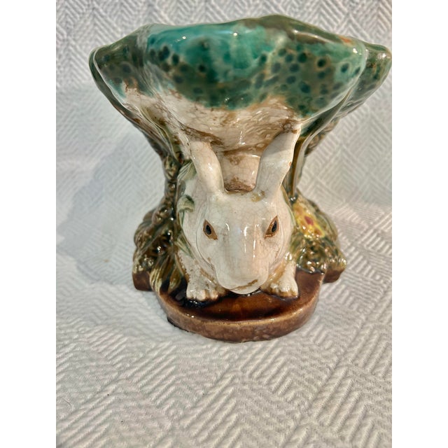 Late 20th Century Majolica Style Bunny Rabbit Compote From Three Hands Corp For Sale - Image 4 of 12