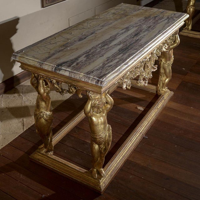 Carved Console Table with Marble Top and Cherubs For Sale - Image 11 of 18