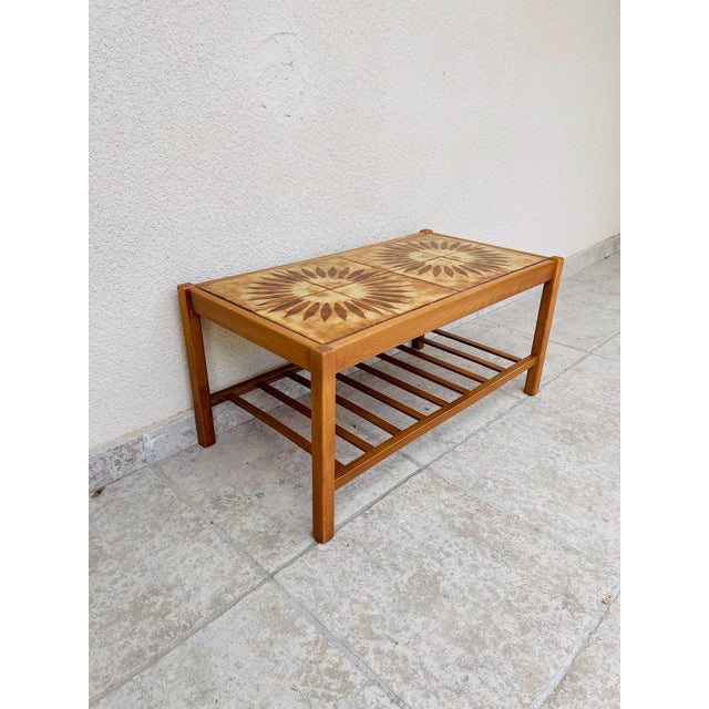 Brown Vintage Teak and Ceramic Coffee Table with Sun Motif, 1960 For Sale - Image 8 of 13