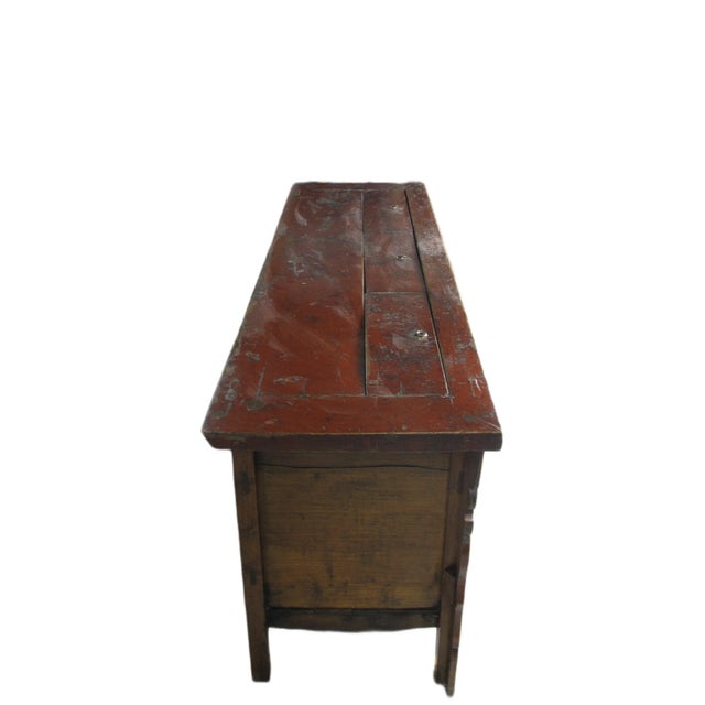 Late 19th Century Gansu 85" Long Red Hand Painted Chinese Sideboard For Sale - Image 9 of 12