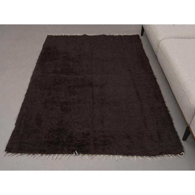 Folk Art 1970s Vintage Handmade Wool Cotton Brown Area Rug For Sale - Image 3 of 9