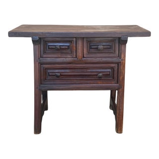 19th Century Rustic Artisan Made Pyrenees Mountains Side Three Drawers Table For Sale
