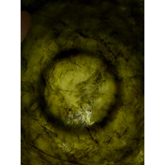 Gemstone Vintage Hand-Carved Spinach Green Jade Bowl For Sale - Image 7 of 11