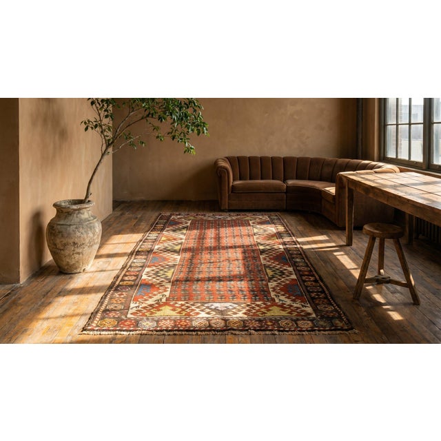 1900s Red Geometric Antique Caucasian Kazak Rug 3'10" X 7'8" Handknotted Wool Carpet For Sale - Image 9 of 9