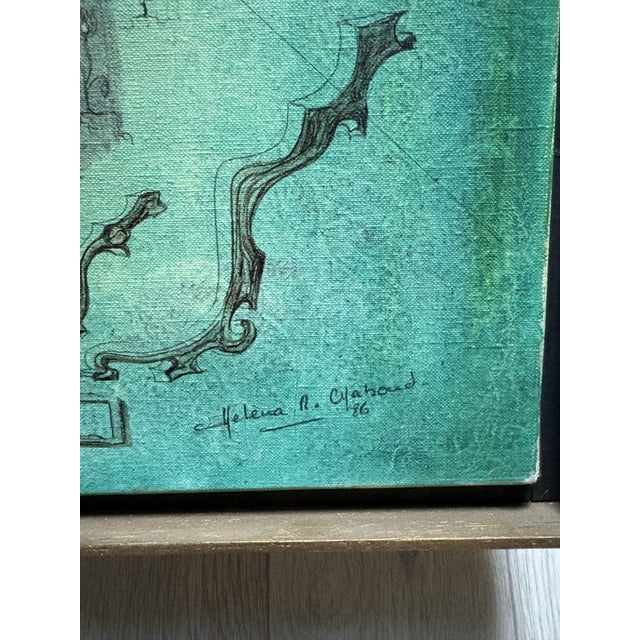 Green Abstraction, 1986, Oil on Canvas, in Very Good conditions. Designed 1980 to 1989 This piece has an attribution mark,...