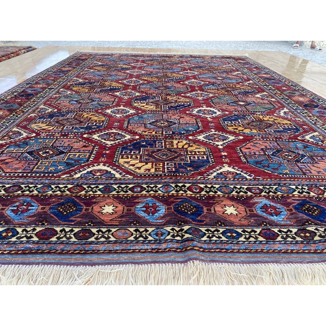 Red Kazak Rug 8'9" X 12'5" Red Wool Tribal Geometric Hand-Knotted Oriental Carpet For Sale - Image 8 of 15