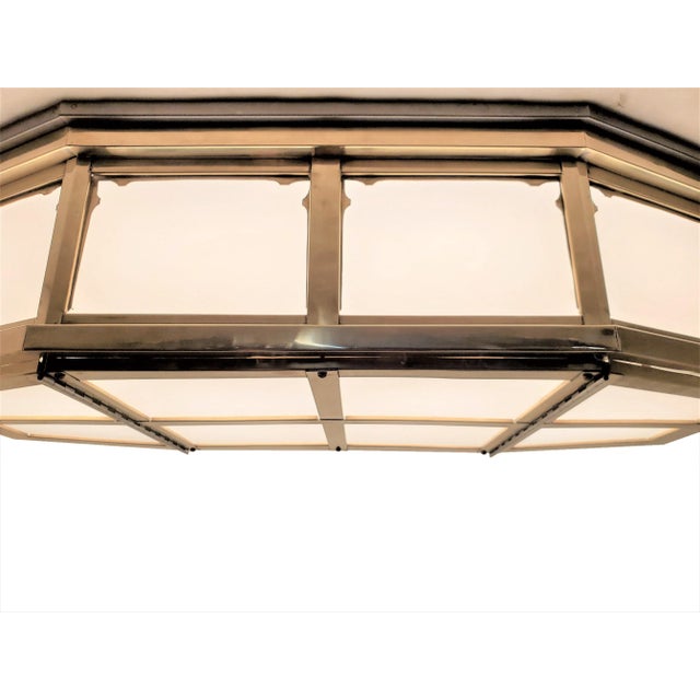 Mid 20th Century Large Industrial Brass and Glass Flush Mount For Sale - Image 9 of 13