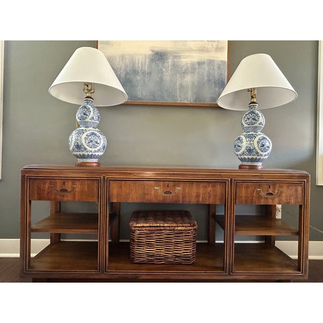 Drexel Heritage Accolade Campaign Console Table - Vintage Sideboard or Sofa Table With Brass Hardw For Sale - Image 11 of 12