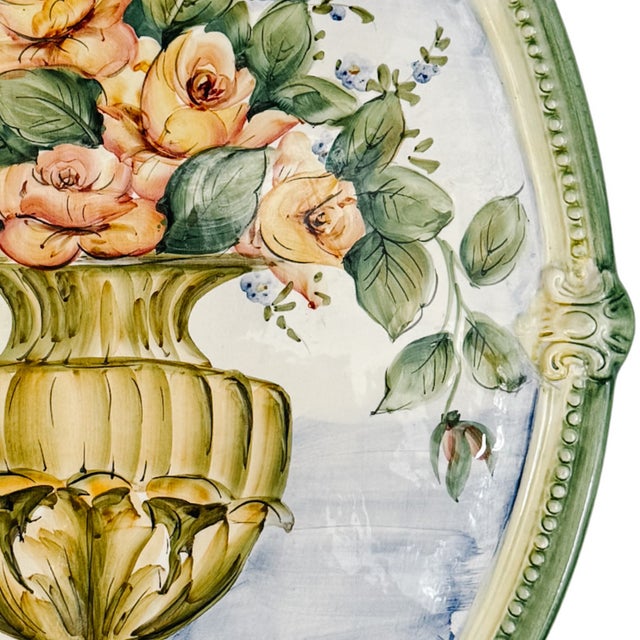 Late 20th Century Vintage Italian Hand Painted Faience Oval Floral Wall Plaque For Sale - Image 5 of 8
