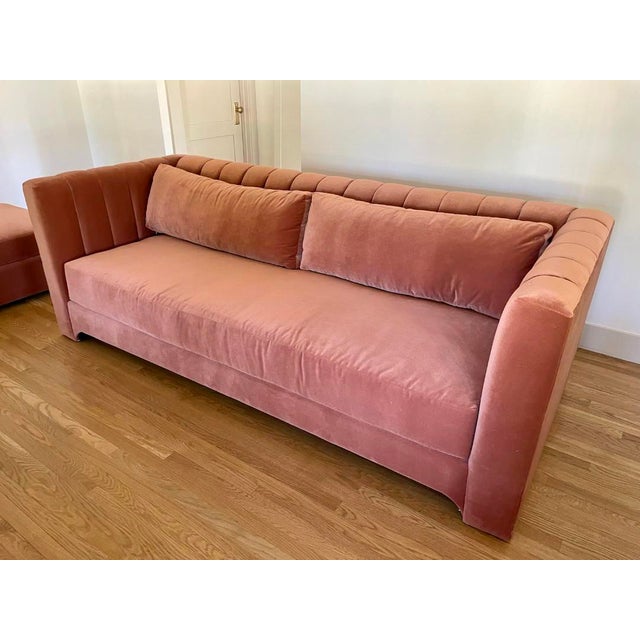 Hollywood Regency Hollywood Regency 90" Designer Velvet Sofa With Ottoman For Sale - Image 3 of 7