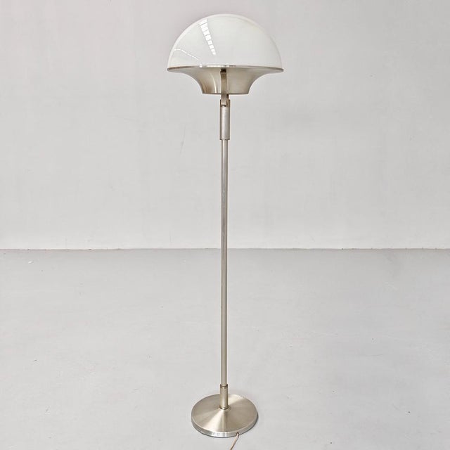 Vintage Floor Lamp in Metal and White Glass, 1960s, in Very Good conditions. Designed 1960 to 1969 European Plug (up to...