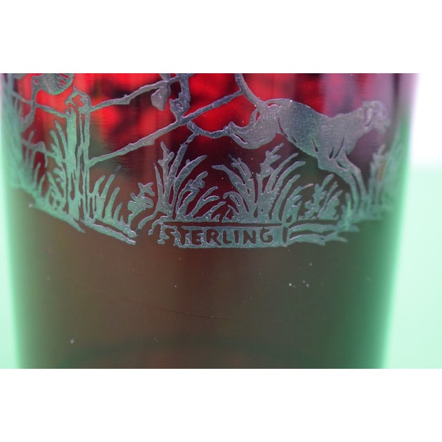 Glass 1930s Rockwell Silver Co Ruby Red Horse & Hound Hunt Scene W/ Sterling Overlay Cocktail Shaker For Sale - Image 7 of 7