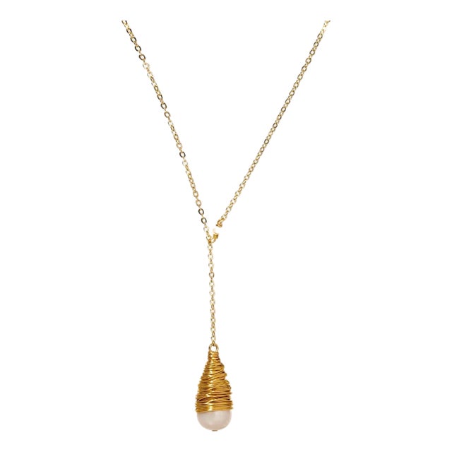 Baroque Pearl Drop & Gold Pendant Chain Necklace For Sale