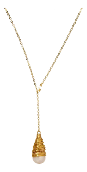 Baroque Pearl Drop & Gold Pendant Chain Necklace