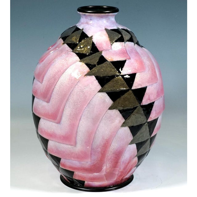 Large Art Deco Enamel Vase by Camille Faure, France, 1930s For Sale - Image 3 of 8