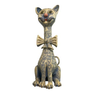 Vintage Jeanne Valentine Oversized Blue Papier-Mâché Cat Sculpture For Sale