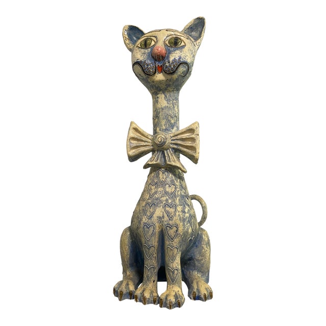 Vintage Jeanne Valentine Oversized Blue Papier-Mâché Cat Sculpture For Sale
