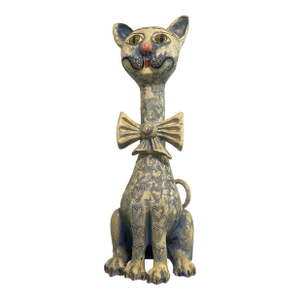 Vintage Jeanne Valentine Oversized Blue Papier-Mâché Cat Sculpture