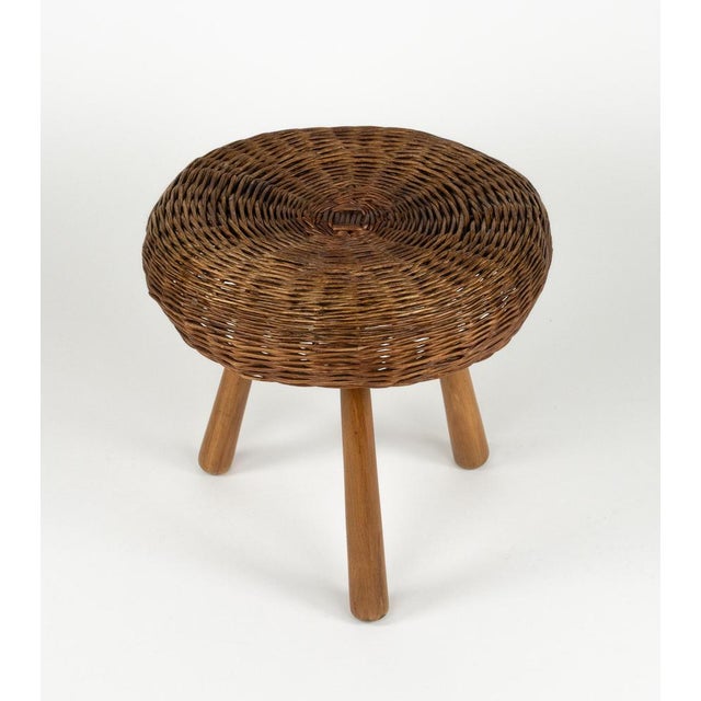 Mid-Century Modern Wicker and Wood Tripod Stool by Tony Paul, 1950s For Sale - Image 6 of 18